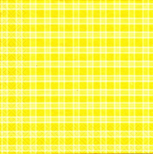 แนวภาพลายแต่ง ลายสก๊อตสีเหลืองสลับขาว ภาพโทนสีเหลือง เป็นภาพกระจายเต็มแผ่น กระดาษแนพกิ้นสำหรับทำงาน เดคูพาจ Decoupage Paper Napkins ขนาด 33X33cm