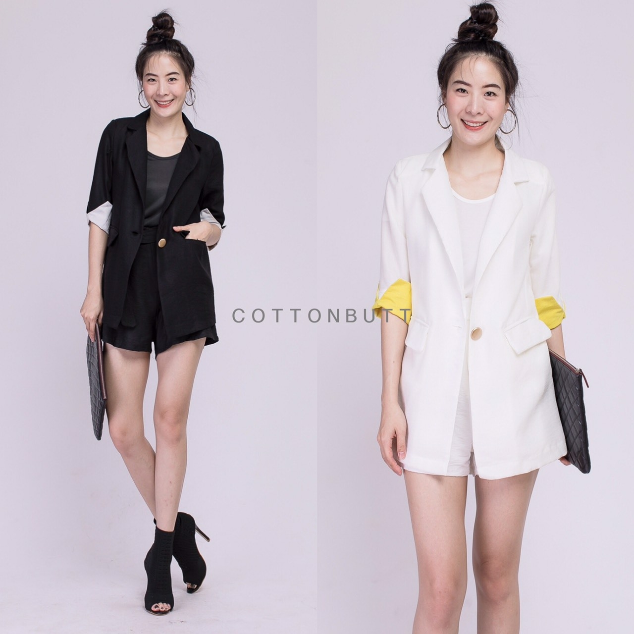 เสื้อเกาหลี พร้อมส่ง เสื้อสูท ผ้าผสมลินิน ทรงCasual