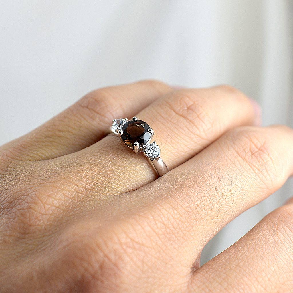 SKJewelryFactory แหวนสุดฮิต แหวนเพลอยสโมกกี้ควอทซ์แท้ ER01232-SMQ