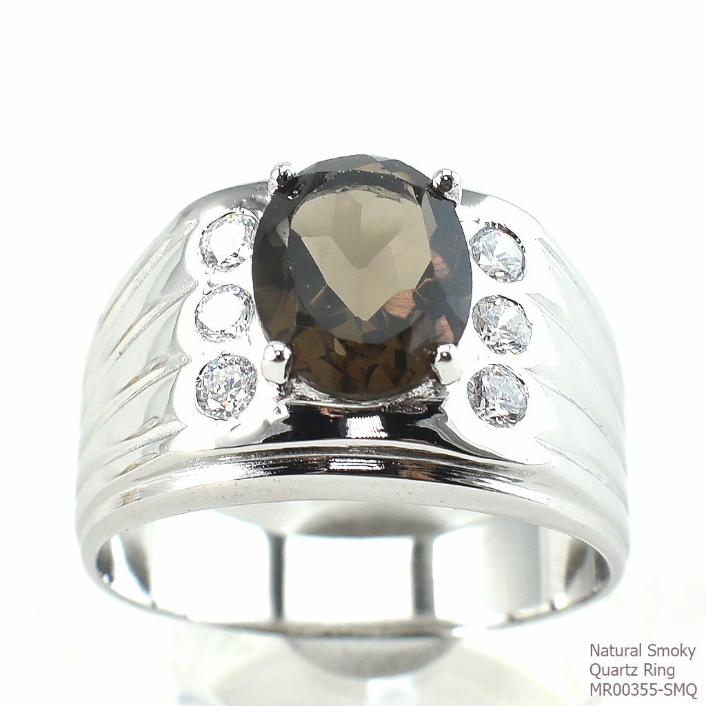 SKJewelryFactory แหวนชาย พลอยแท้ สีควันบุหรี่ พลอยสโมกกี้ควอทซ์แท้ MR00355-SMQ
