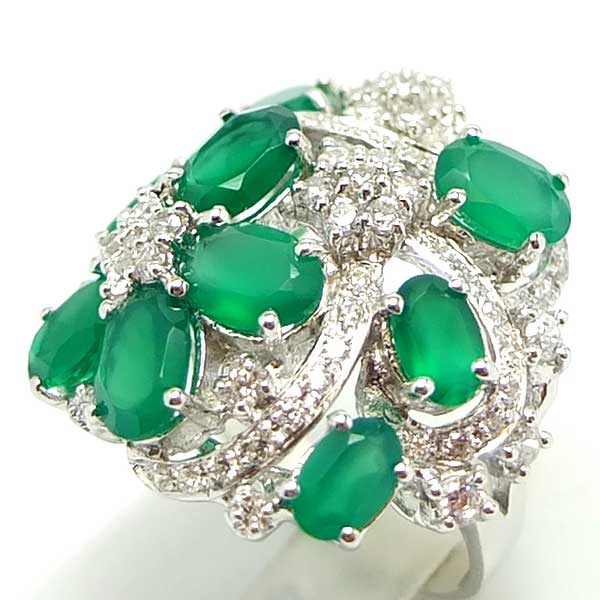 SKJewelryFactory แหวนดอกไม้พุ่มใหญ่ สีเขียวขจี สีนี้เหมาะสำหรับคนเกิดวันพุธ แหวนพลอยกรีนอะเกทแท้ ER00843-GAG