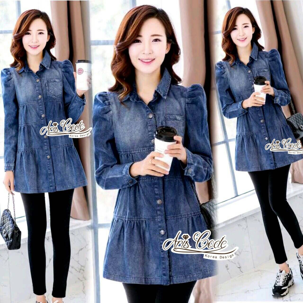พร้อมส่ง เสื้อยีนส์แขนยาวคอปก