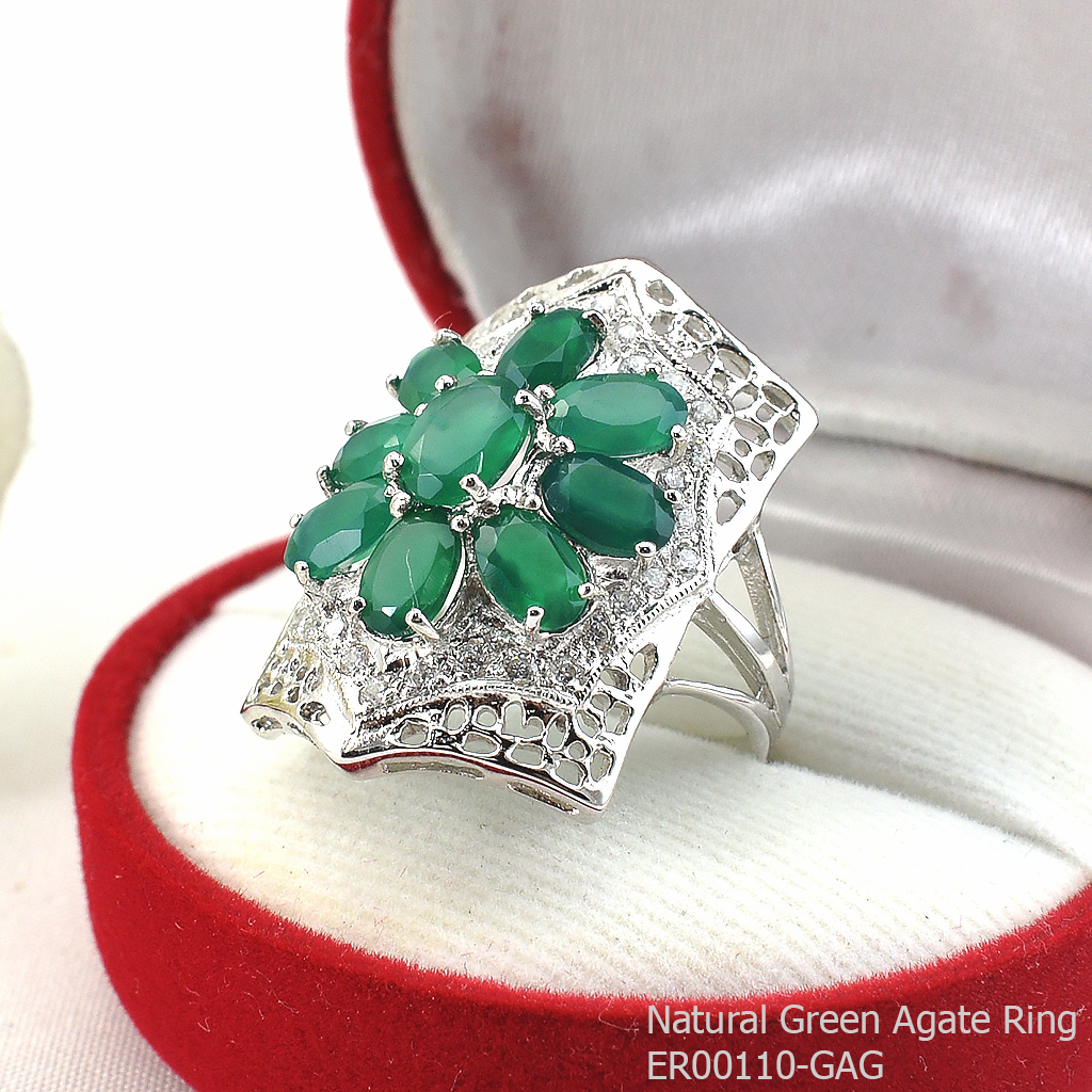 SKJewelryFactory แหวนพลอยกรีนอะเกทแท้ ทรงนี้ใส่นิ้วกลางสวย ER00110-GAG