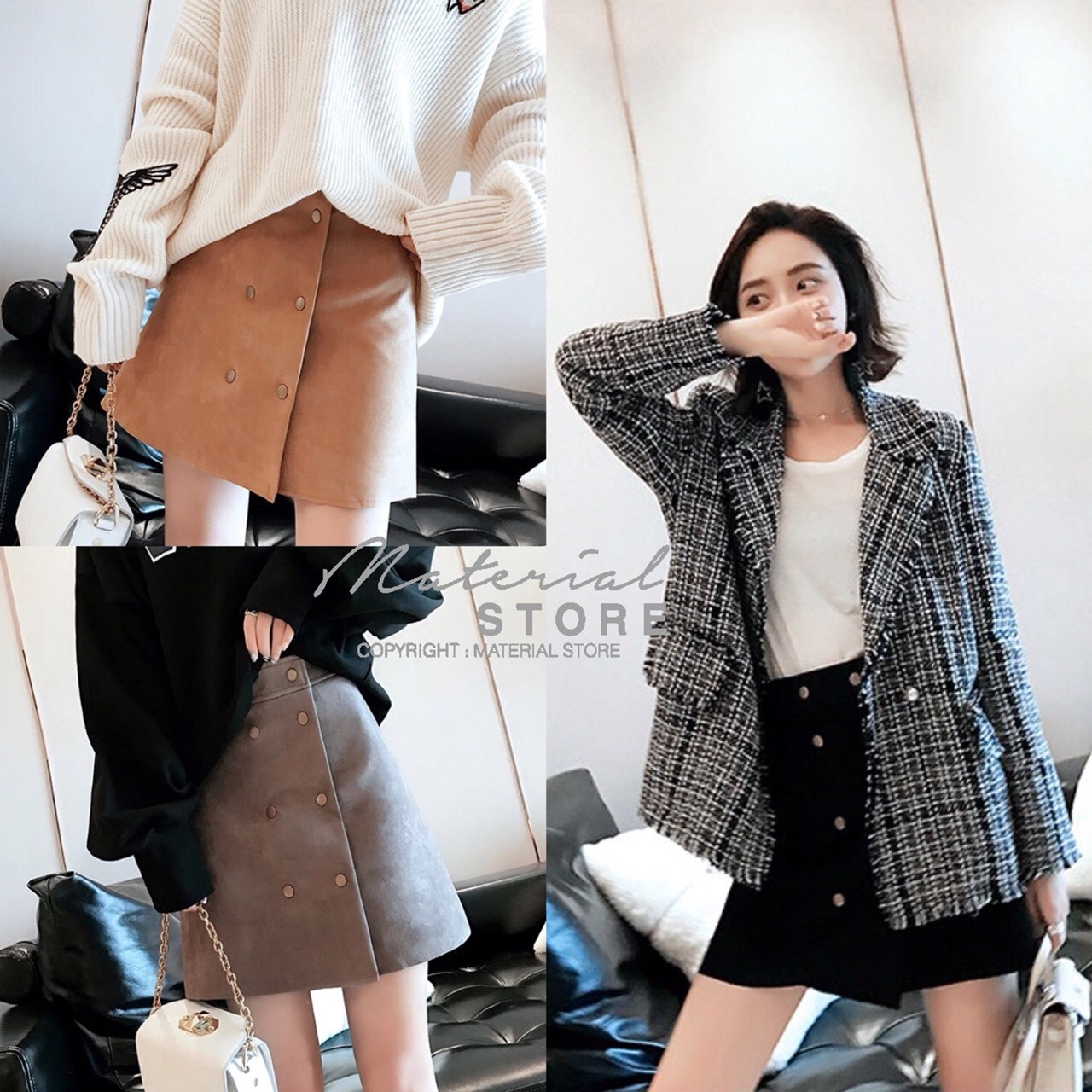 พร้อมส่ง กระโปรงสั้น เอวสูง ทรงป้าย