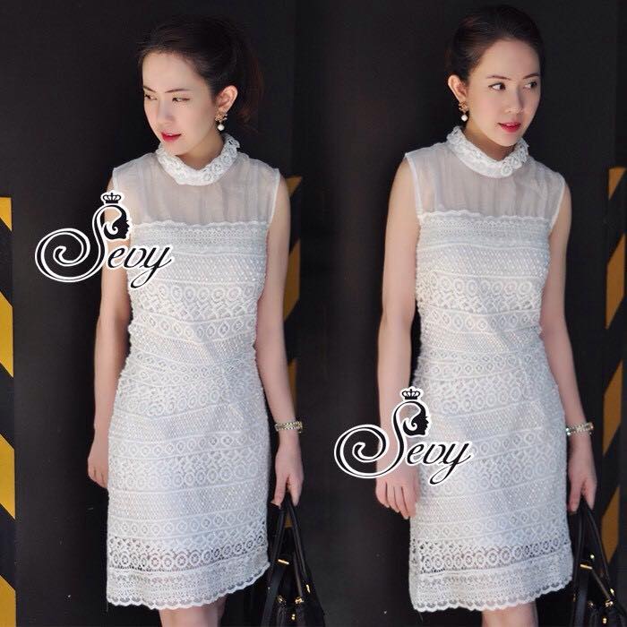 พร้อมส่ง มินิเดรสทอผ้าลูกไม้ฝรั่งเศษ เดรสเกาหลี