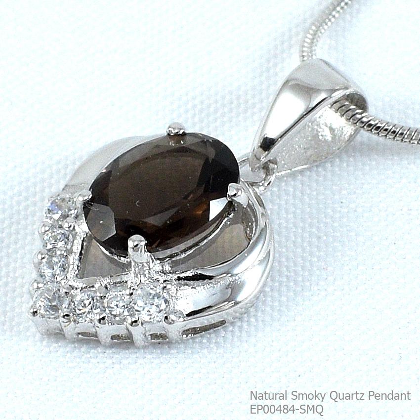 SKJewelryFactory EP00484-SMQ จี้พลอยเงินแท้ พลอยสโมกกี้ควอทซ์แท้ ดีไซน์เป็นทรงหยดน้ำ