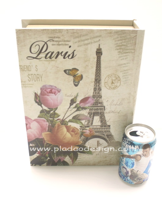 กล่องเก็บของทรงหนังสือแนววินเทจ ขนาดกลาง M ลาย หอไอเฟิลกุหลาบวินเทจ