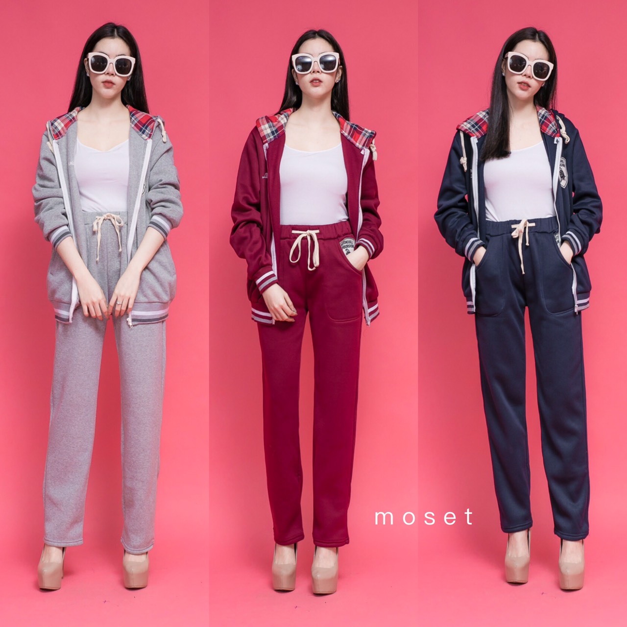 เสื้อผ้าเกาหลี พร้อมส่ง ชุดวอร์มเสื้อฮู้ด + กางเกง