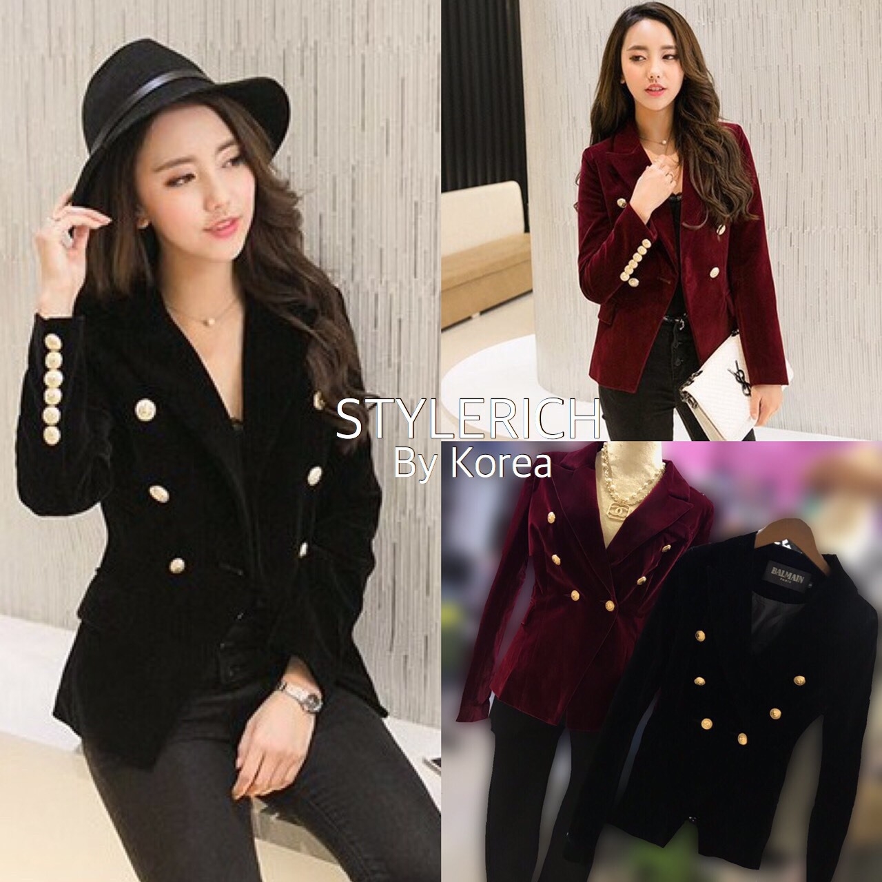 เสื้อเกาหลี พร้อมส่ง สูทกำมะหยี่ สไตล์แบรนด์ดัง