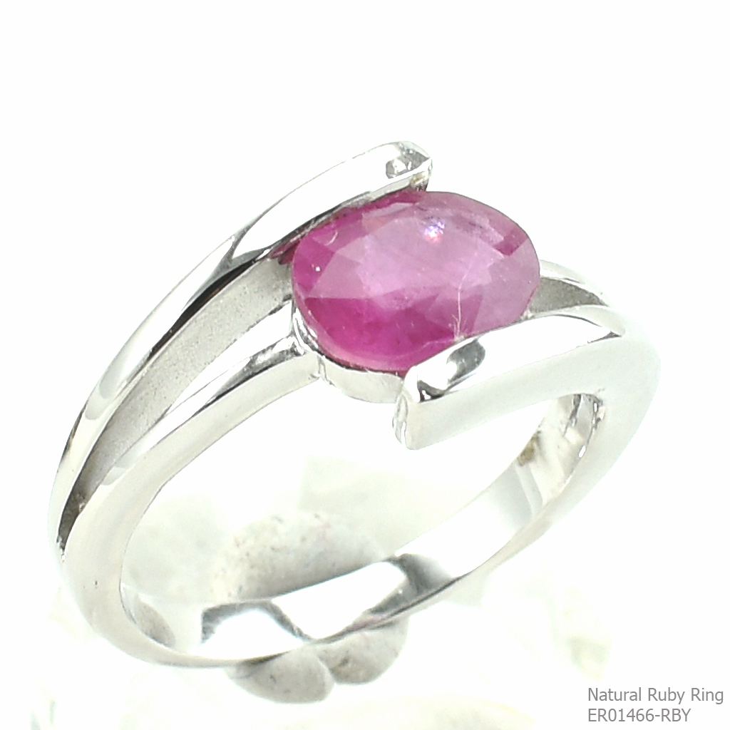 SKJewelryfactory แหวนเงินแท้ ฝังพลอยทับทิมแท้ สไตล์เรียบง่าย สวมใส่ได้ทุกโอากาสER01466-RBY