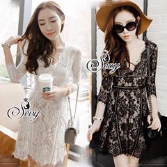 พร้อมส่ง มินิเดรสทอผ้าลูกไม้เนื้อดี