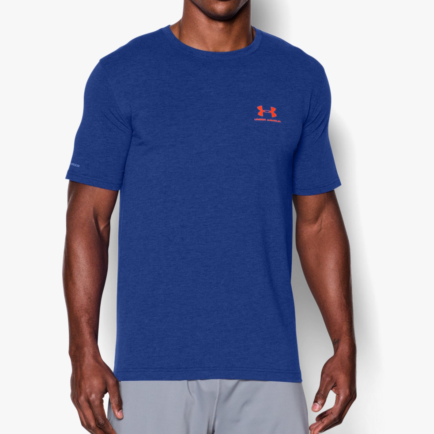 Under Armour - เสื้อ Men's UA Sportstyle Left Chest Logo สีน้ำเงิน/โลโก้ส้ม (ไซต์ SM อก 34-36 นิ้ว)