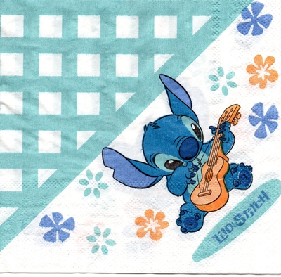 แนวภาพการ์ตูน Lilo & Stitch สติช เป็นภาพบล็อค 4 กระดาษแนพกิ้นสำหรับทำงาน เดคูพาจ Decoupage Paper Napkins ขนาด 33X33cm