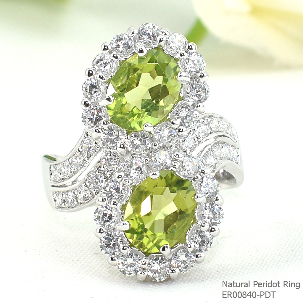 SKJewelryfactory แหวนพลอยคู่ พลอยเพอริดอทแท้ สไตล์หรูหรา ER00840-PDT