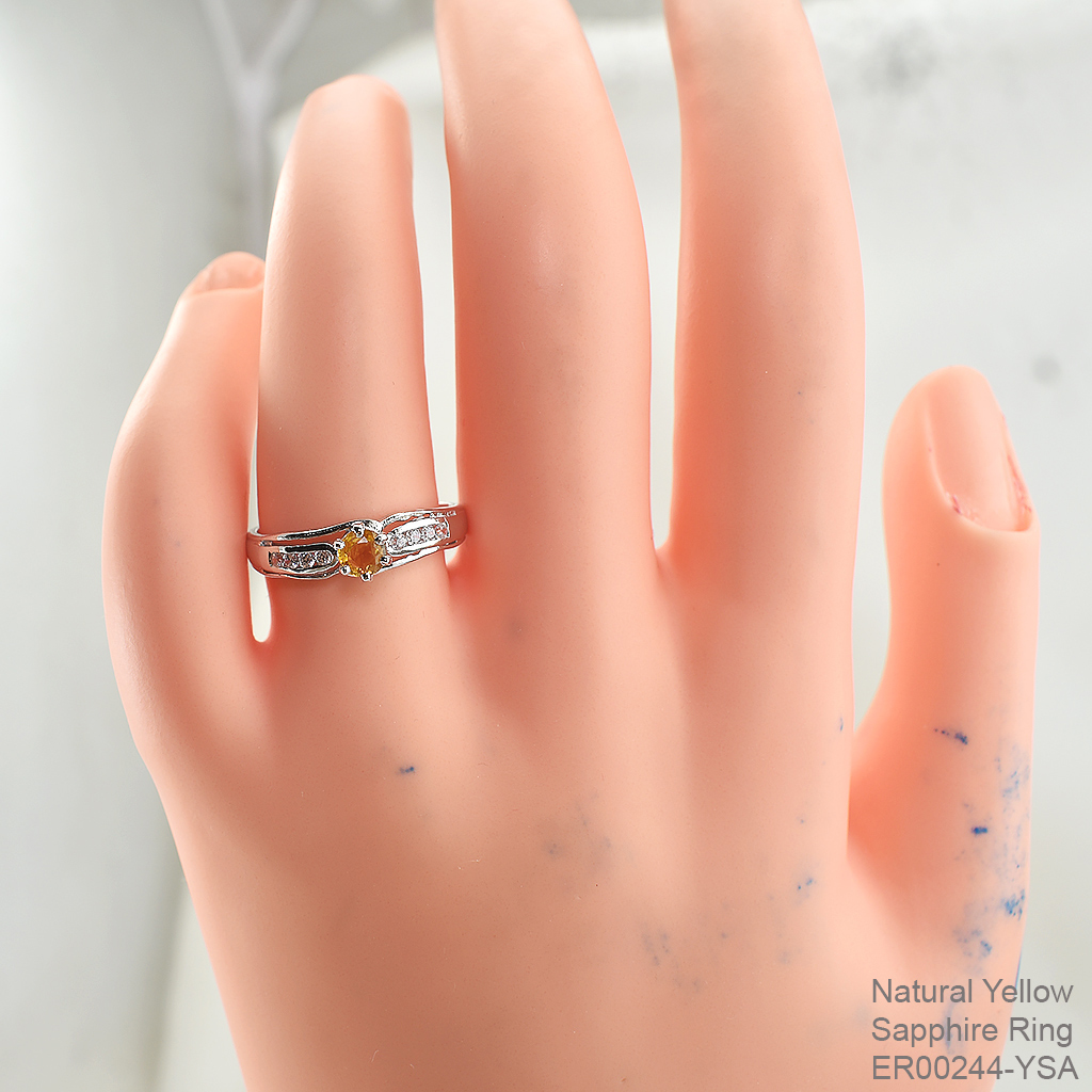 SKJewelryfactory แหวนเงินแท้ ฝังพลอยบุษราคัมแท้ สไตล์น่ารัก สวยหรูดูแพง ER00244-YSA