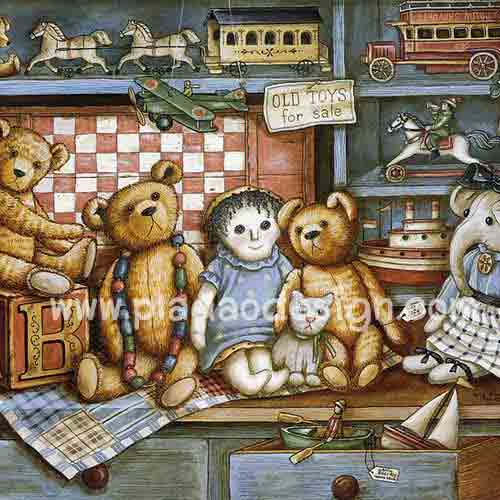 กระดาษสาพิมพ์ลาย rice paper สำหรับทำงานฝีมือ handmade เดคูพาจ Decoupage แนวภาพ หมี เท็ดดี้แบร์ Teddy bear กับเพื่อนตุ๊กตา (pladao design)