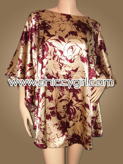 เสื้อแขนค้างคาวไปงาน ลายดอกกุหลาบสีทอง บนพื้นแดงเลือดนก สามารถพรางรูปร่างได้ดี ผ้าเงามันเนื้อดีใส่สบายมากๆ แบบเรียบหรู (หมดค่ะ)