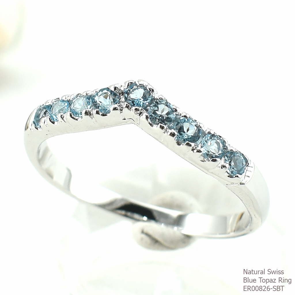 SKJewelryfactory แหวนเงินแท้ ฝังพลอยสวิสบลูโทปาซแท้ สไตล์น่ารัก ER00826-SBT