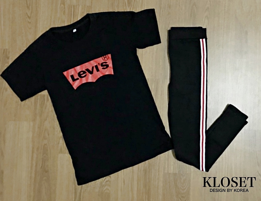 เสื้อผ้าเกาหลี พร้อมส่ง เสื้อยืด + กางเกงเลคกิ้ง