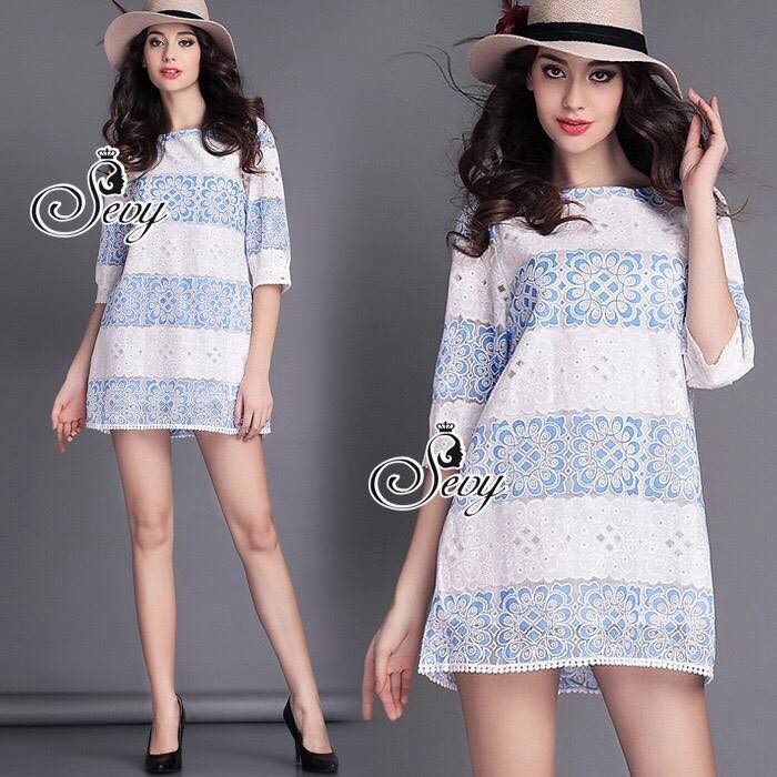 พร้อมส่ง เดรสทรงปล่อยคอกลมแขนศอก