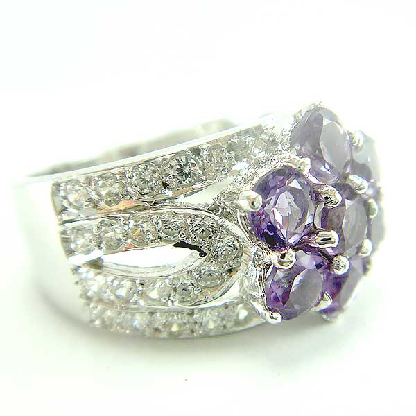 SKJewelryfactory แหวนเงินแท้ 92.5% ฝังพลอยแอมิทิสต์แท้ สไตล์ดอกไม้ ER00834-AMT