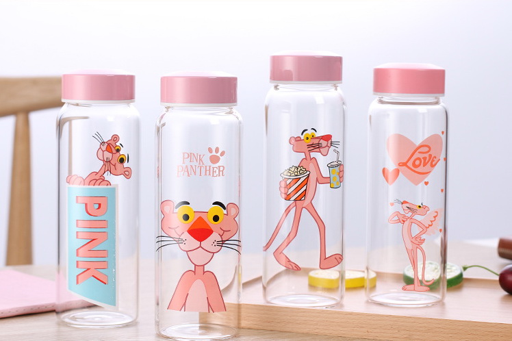 ขวดน้ำ ขวดนม Pink Panther พกพา แก้ว borosilicate ฝาปิดสนิท ขนาด 480 ml.
