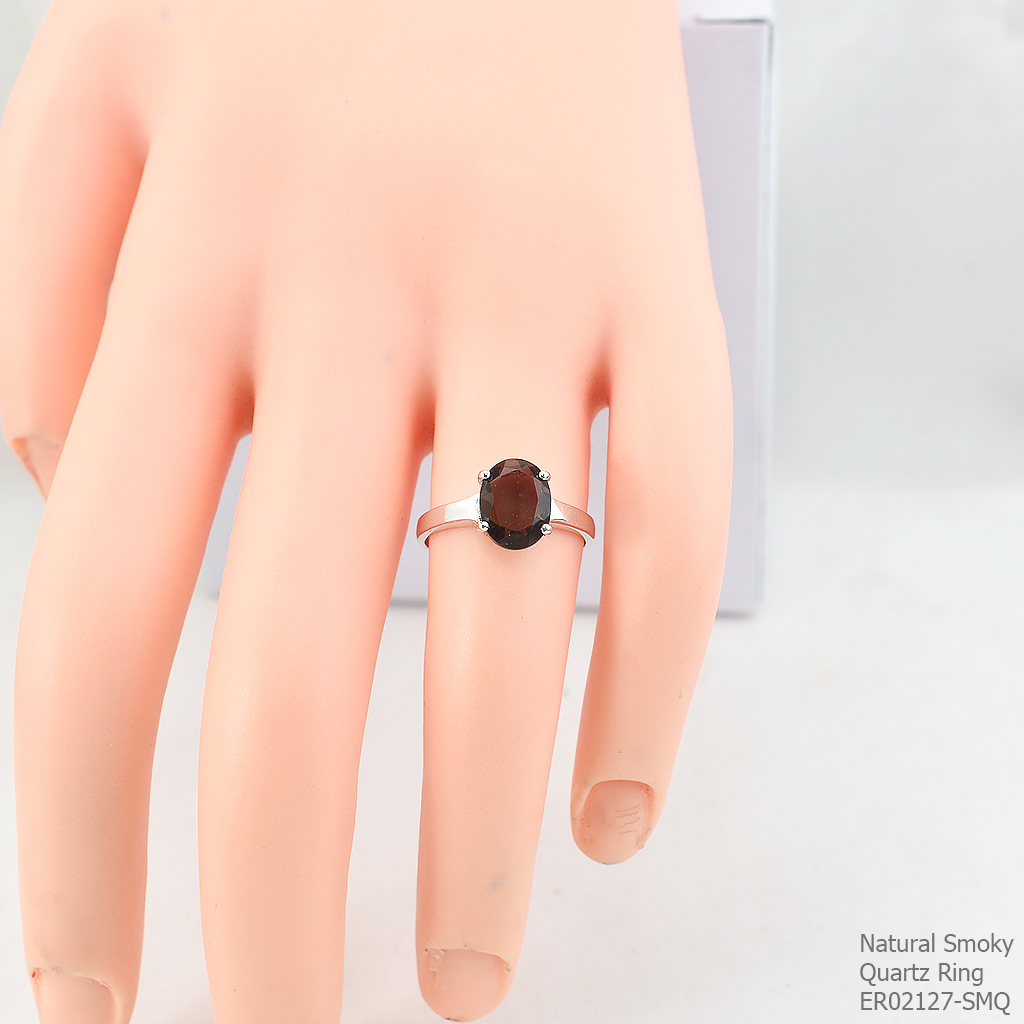 SKJewelryfactory แหวนเงินแท้92.5% ฝังพลอยสโมกกี้ควอทซ์ เรียบหรูดูดี ER02127-SMQ