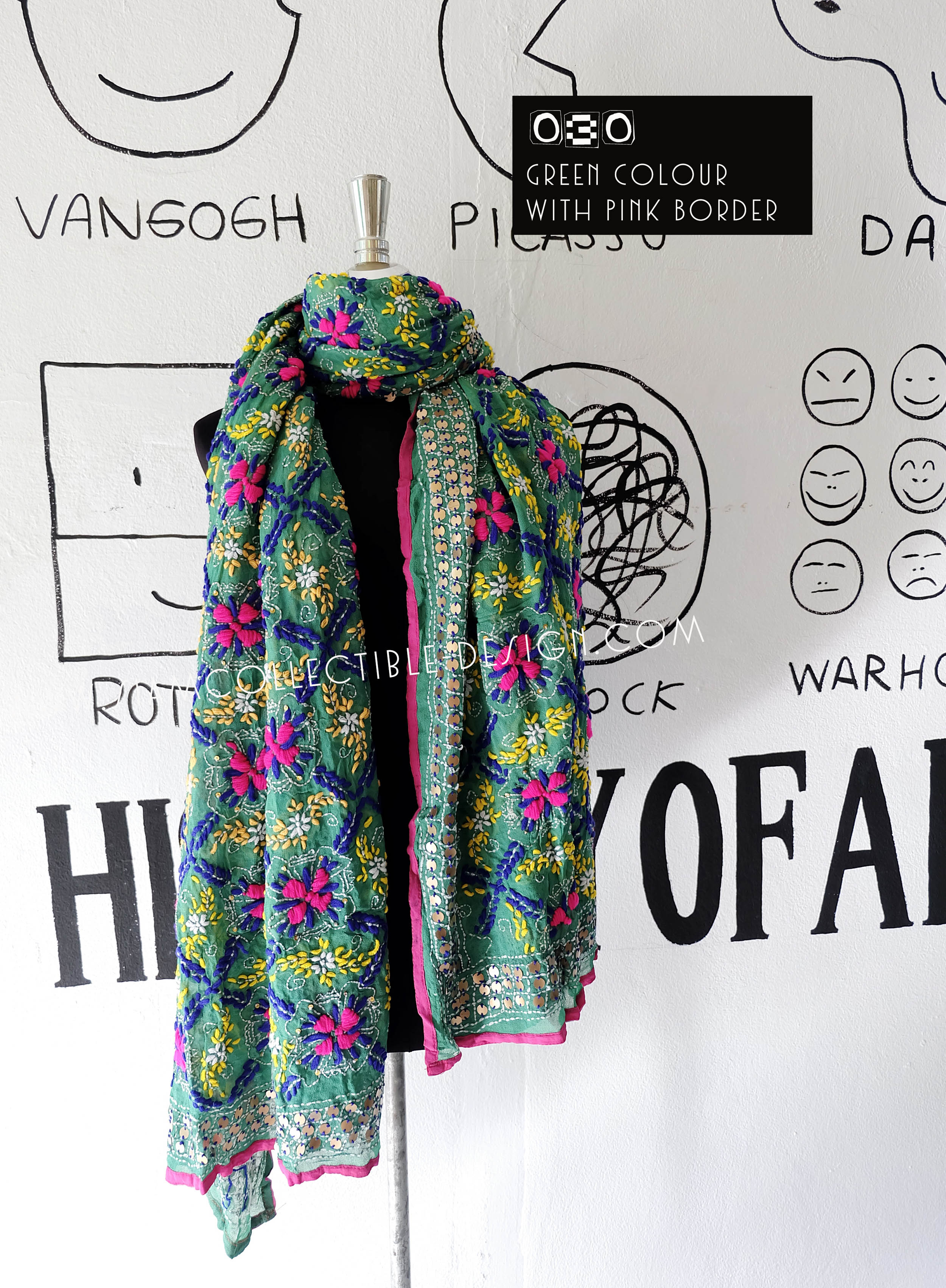 ผ้าคลุมไหล่ปักมือ ผ้าอินเดีย PDI030 / Phulkari Dupatta Traditional Indian embroidery PDI030