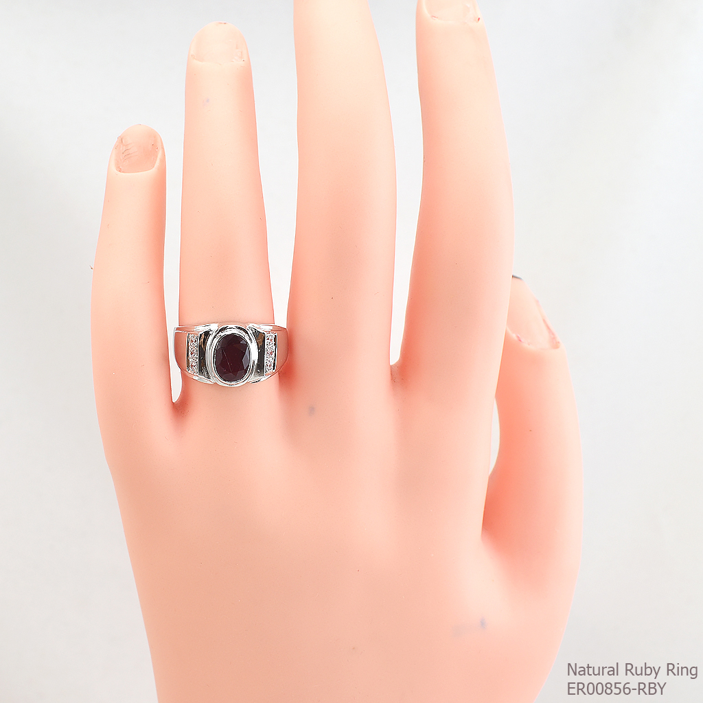 แหวนเงินแท้ 92.5% ฝังพลอยทับทิมแท้ ER00856-RBY