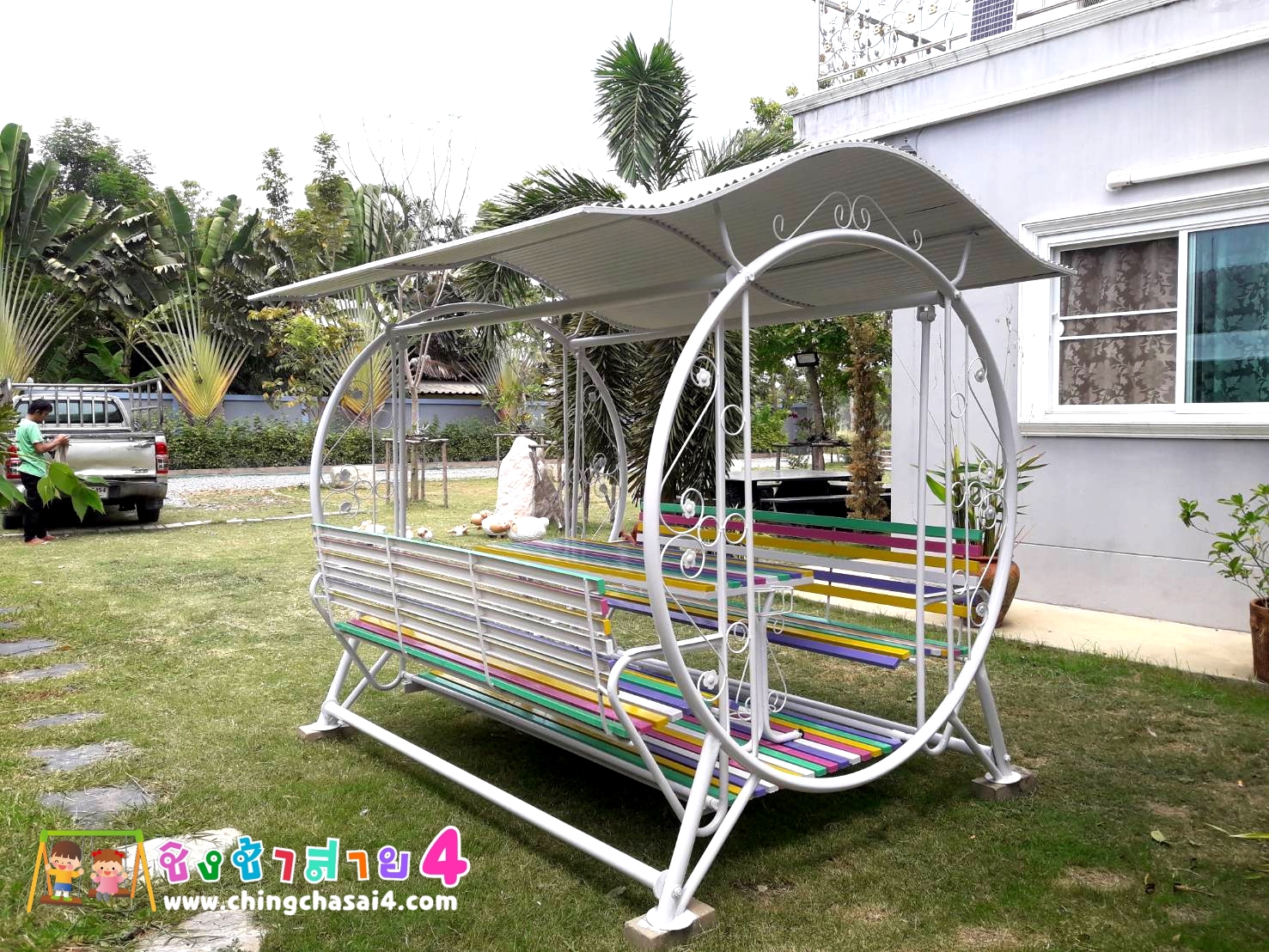 ชิงช้าใหญ่พิเศษ XXL มีหลังคา (โครงกลม) ที่นั่งขนาด 200 cm.
