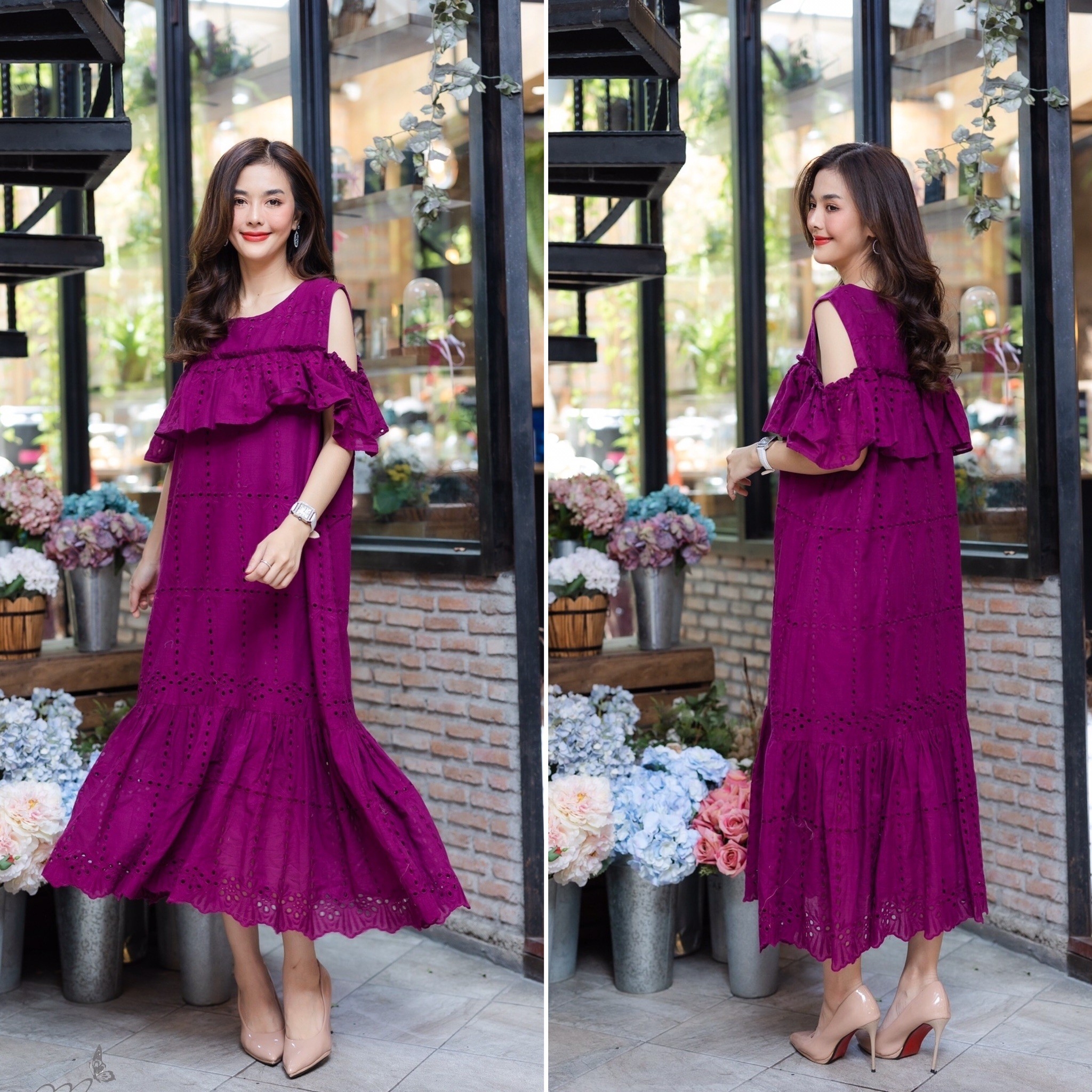 ชุดเดรสเกาหลี พร้อมส่ง เดรสยาว เกรดพรีเมี่ยมลูกไม้