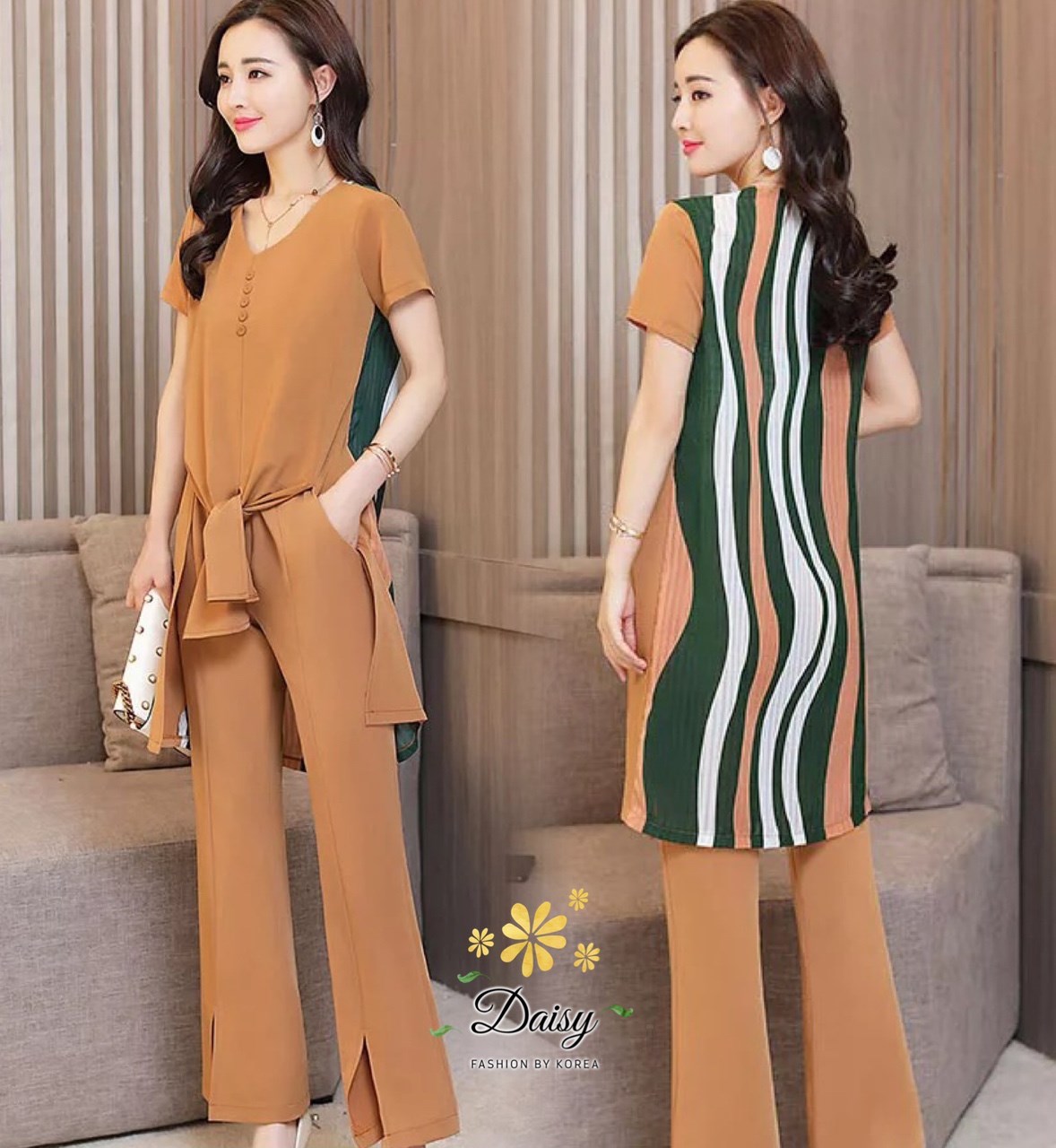 เสื้อผ้าเกาหลี พร้อมส่ง เสื้อแขนกุด+กางเกง