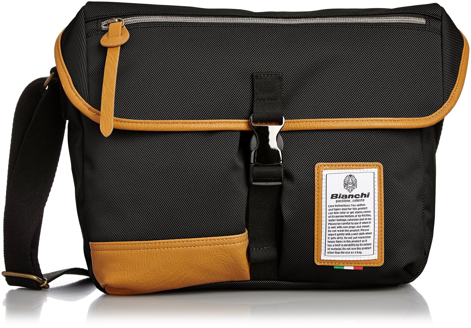 Bianchi - LBTC-03 : A4 Messenger Black (สีดำ/ ขอบหนังสีน้ำตาล)