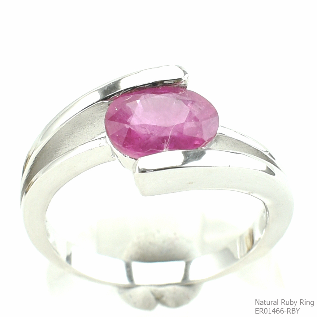 SKJewelryfactory แหวนเงินแท้ ฝังพลอยทับทิมแท้ สไตล์เรียบง่าย สวมใส่ได้ทุกโอากาสER01466-RBY