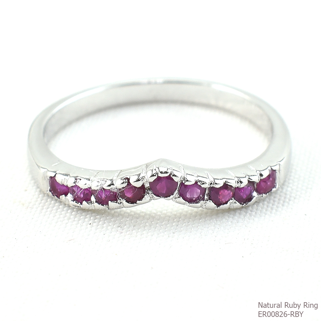 SKJewelryFactory แหวนเงินแท้ 92.5% ฝังพลอยทับทิมแท้ ดีไซน์น่ารัก ทับทิมสีแดงเข้ม