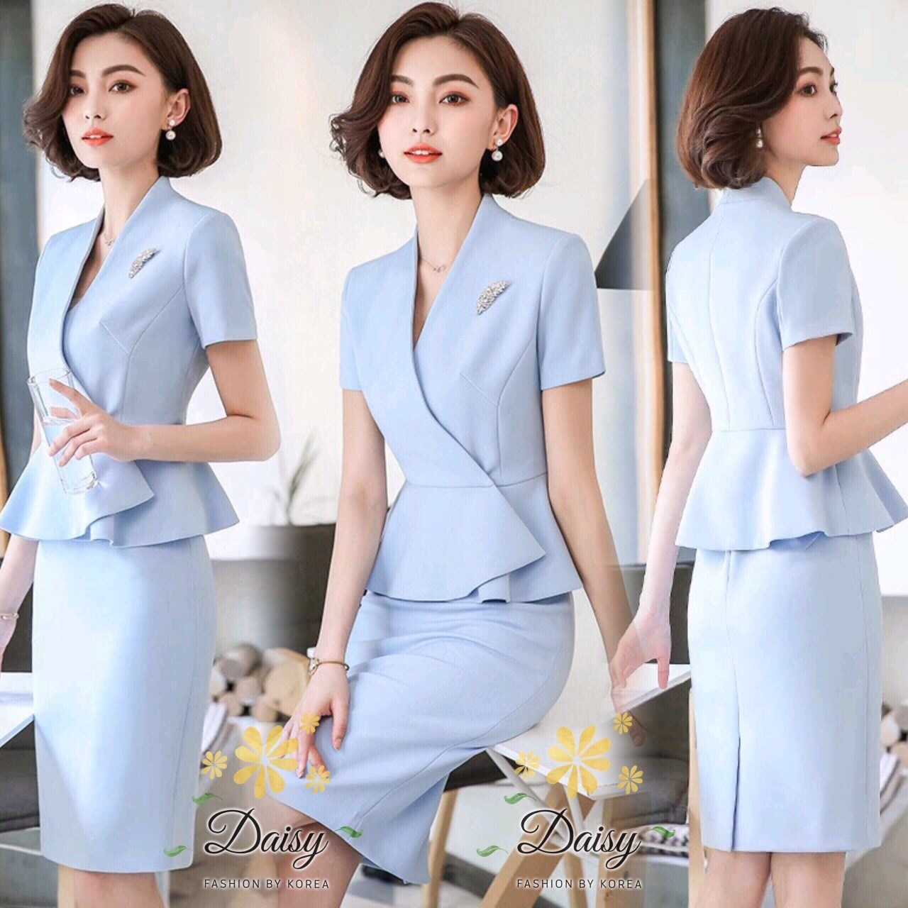 เสื้อผ้าเกาหลี พร้อมส่ง ชุดเซทเสื้อ+กระโปรง ผ้าจอร์เจีย