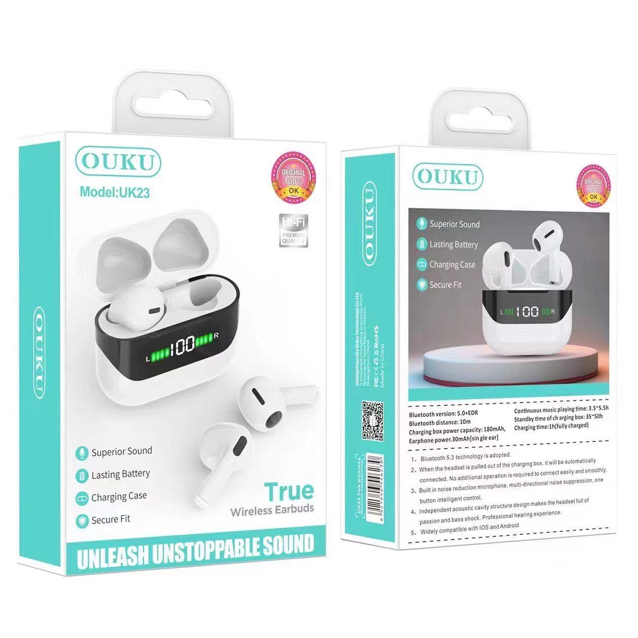 OUKU UK23 หูฟังบลูทูธTWS Ver.5.3 หูฟังไร้สาย คุณภาพเสียงชัด เชื่อมต่อง่าย หน้าจอดิจิตอล