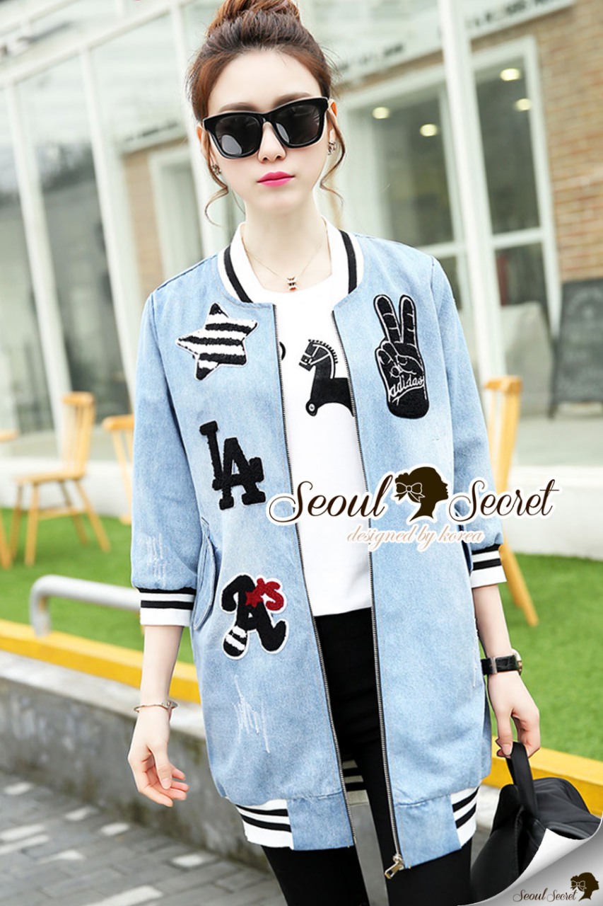 พร้อมส่ง เนื้อผ้ายีนส์ เก๋ๆ ด้วยเสื้อ Outer ตัวยาว