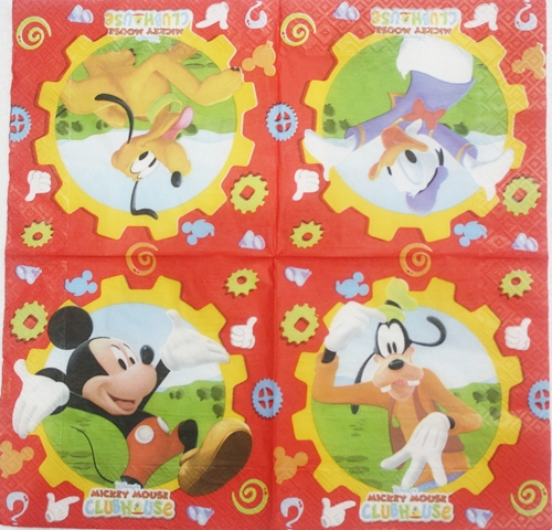 แนวภาพการ์ตูน Mickey Mouse Club House Goofy Pluto Daffy ภาพ 4 บล็อค 4 ภาพ กระดาษแนพกิ้นสำหรับทำงาน เดคูพาจ Decoupage Paper Napkins ขนาด 33X33cm