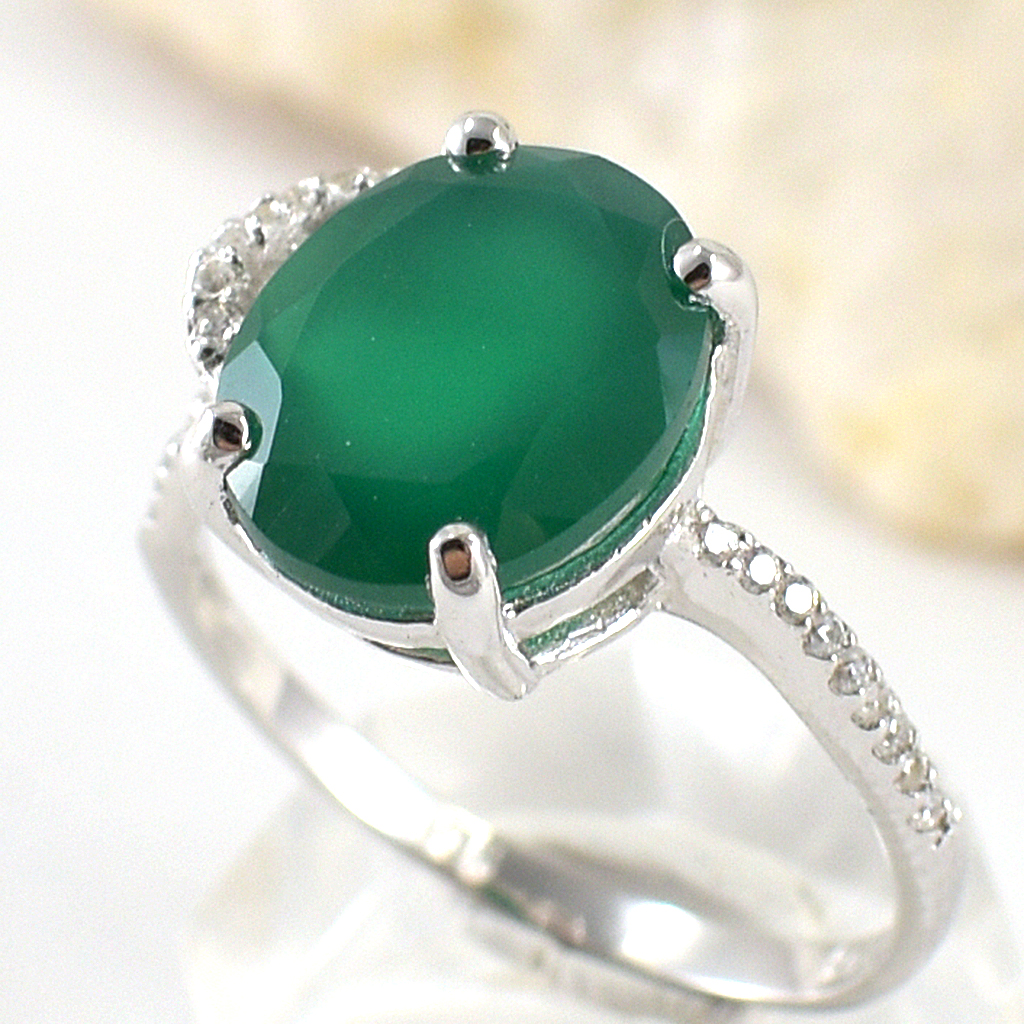 SKJewelryFactory แหวนเพลอยกรีนอะเกทแท้ เม็ดใหญ่สีเขียวสวย ER02356-GAG