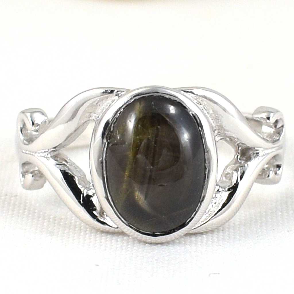 SKJewelryfactory แหวนเงินแท้ 92.5% ฝังพลอยแบล็คสตาร์แซฟไฟร์แท้ เน้นพลอยโดดเด่น ER02414-BST