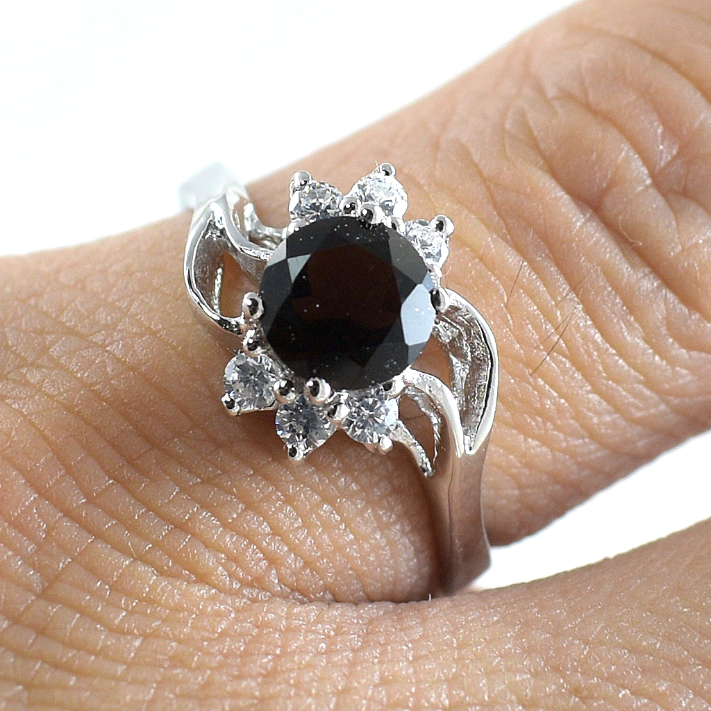 SKJewelryFactory แหวนเงินแท้ 92.5% ฝังพลอยสโมกกี้ควอทซ์แท้ ER01653-SMQ