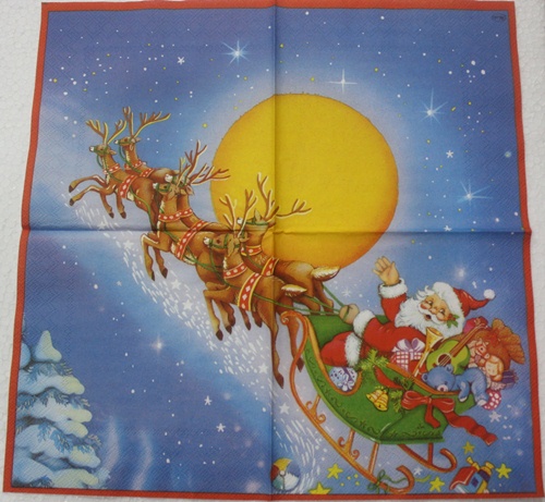 แนวภาพคริสต์มาส Santa mission is begin เป็นภาพเต็มแผ่น กระดาษแนพกิ้นสำหรับทำงาน เดคูพาจ Decoupage Paper Napkins ขนาด 33X33cm