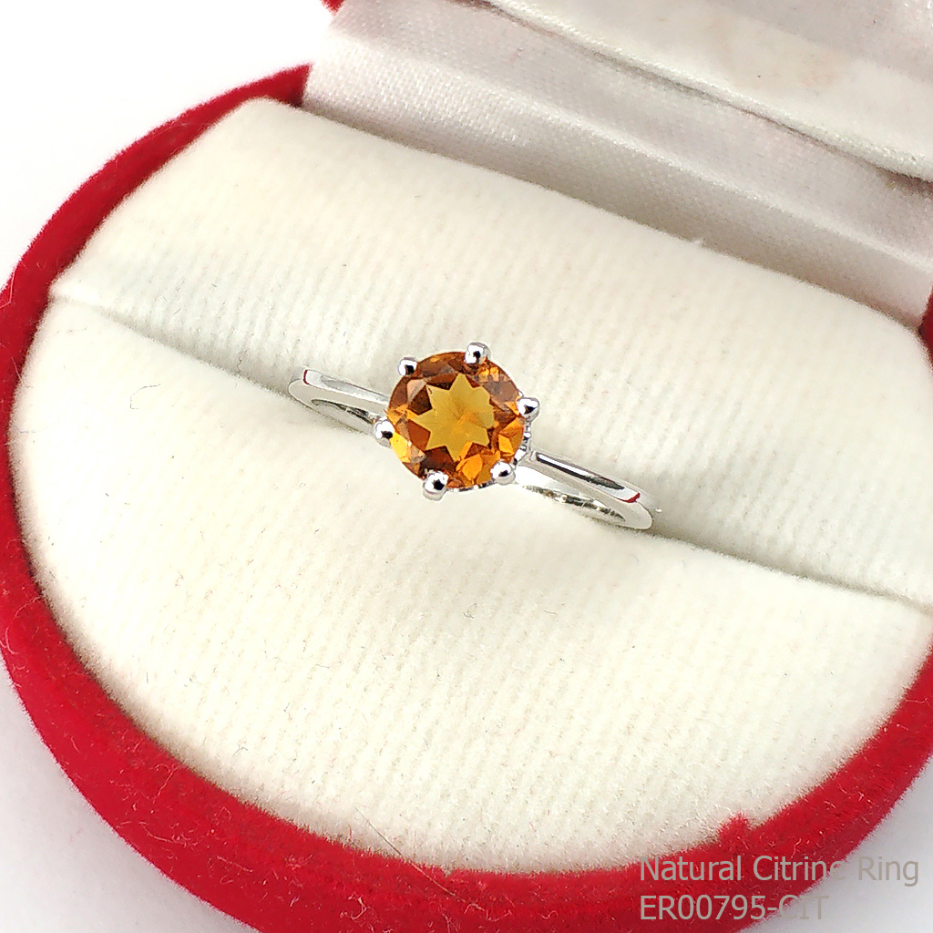 SKJewelryfactory แหวนเงินแท้ 92.5% ฝังพลอยซิทรินแท้เม็ดเดี่ยว ER00795-CIT