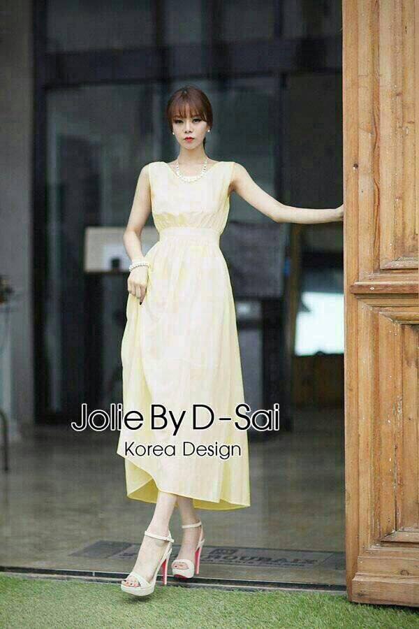 พร้อมส่ง ชุดแม๊กซี่เดรสยาวแขนกุด เดรสเกาหลี