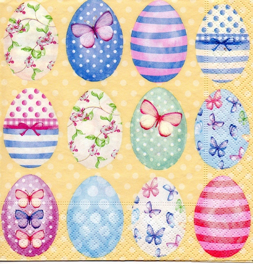 แนวภาพเทศกาล Collage Easter Eggs ไข่ตกแต่ง เป็นภาพแนวยาว กระดาษแนพกิ้นสำหรับทำงาน เดคูพาจ Decoupage Paper Napkins ขนาด 33X33cm
