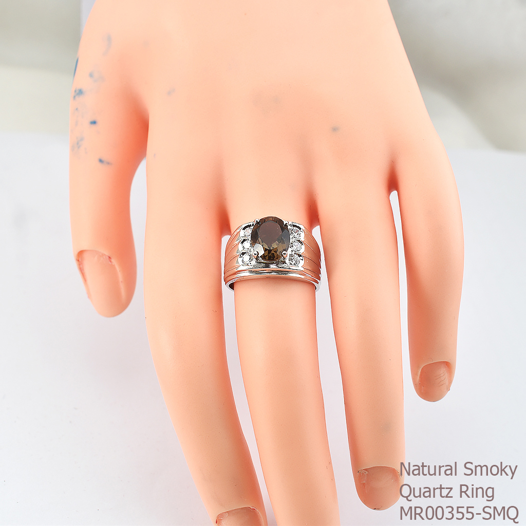 SKJewelryFactory แหวนชาย พลอยแท้ สีควันบุหรี่ พลอยสโมกกี้ควอทซ์แท้ MR00355-SMQ