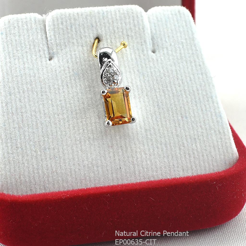 SKJewelryFactory EP00635-CIT จี้เงินแท้92.5% ฝังพลอยซิทรินแท้ และเพชร