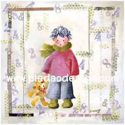 กระดาษสาพิมพ์ลาย rice paper เป็น กระดาษสา สำหรับทำงานฝีมือ เดคูพาจ Decoupage แนวภาพ หนุ่มน้อยน่ารักมาในชุดกันหนาวแนวเกาลี๊เกาหลีในมือหิ้วน้องหมี เท้ดดี้ แบร์ teddy bear มาด้วย (ปลาดาว ดีไซน์)