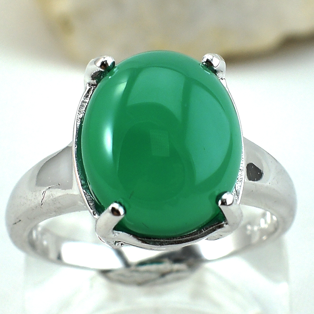 SKJewelryFactory แหวนเม็ดเดี่ยว พลอยเม็ดใหญ่ แหวนเงินแท้ 92.5% ฝังพลอยกรีนอะเกทแท้ ER02400-GAC
